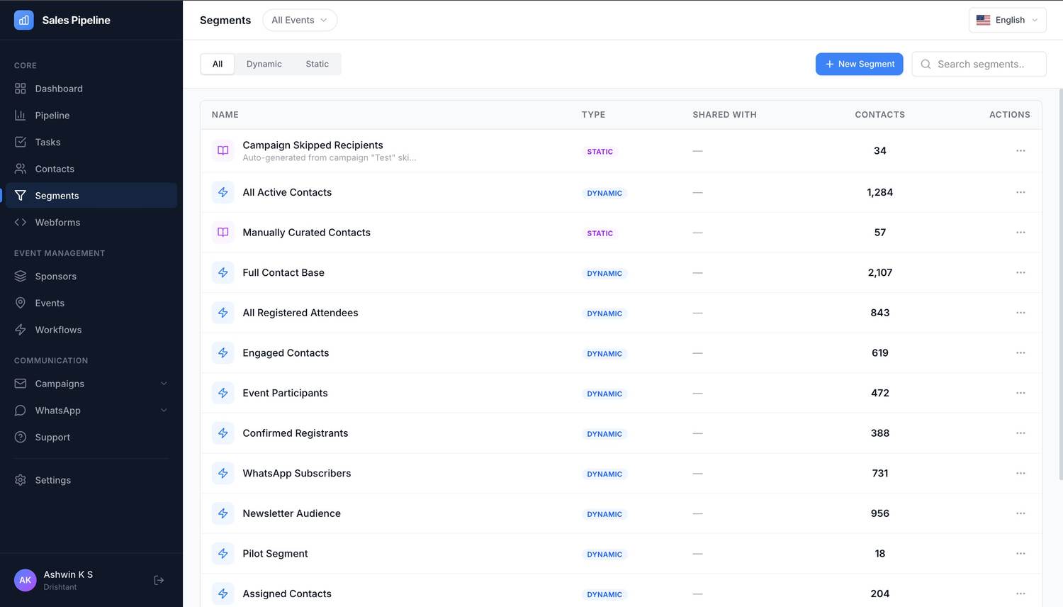 Segments built from AI search: dynamic and static contact segments